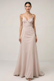 Light Pink Sheath Spaghetti Straps Long Formal Dress