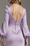 Light Purple Satin Sheath Long Formal Dress with Sleeves
