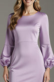 Light Purple Satin Sheath Long Formal Dress with Sleeves