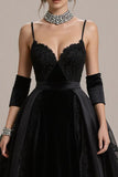 Black Lace Appliqued A-Line Pageant Dress