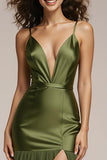 Green Mermaid V Neck Pageant Dress with Slit