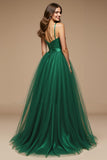 Green Spaghetti Straps A-Line Long Pageant Dress