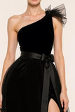 Black One Shoulder A-Line Pageant Dress with Slit