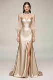 Champagne Mermaid Cold Shoulder Pageant Dress with Slit