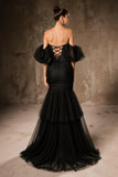 Sparkly Black Off The Shoulder Mermaid Pageant Dress