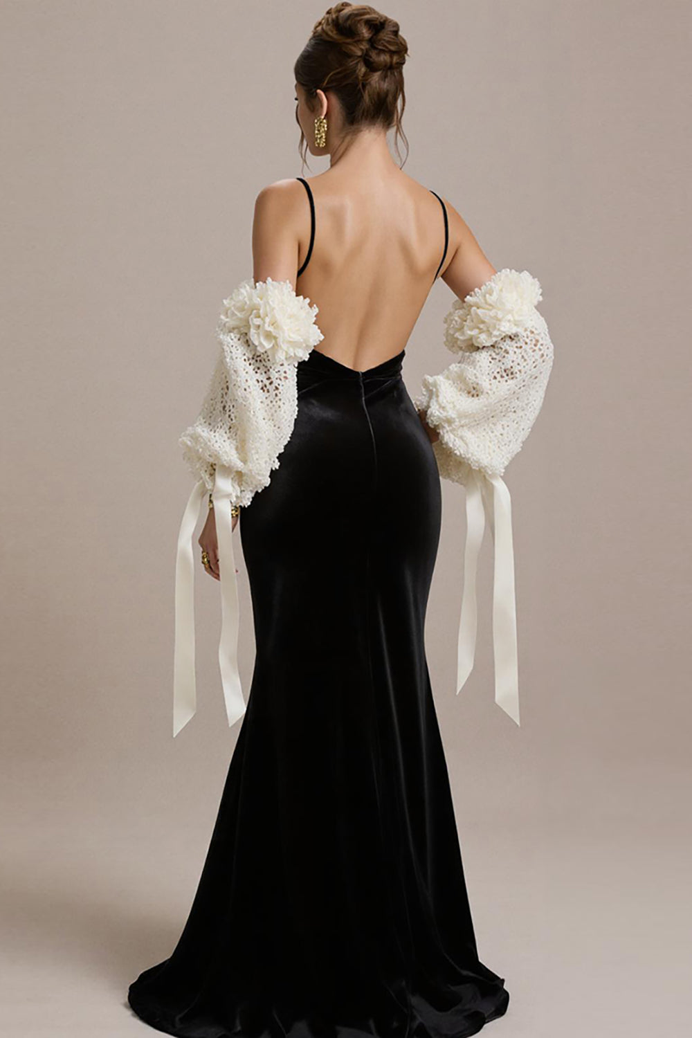 Black Velvet Spaghetti Straps Mermaid Long Black Tie Dress
