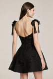 Black Lace A Line Corset Short Cocktail Dress with Bow