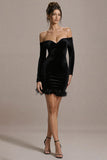 Black Velvet Off The Shoulder Tight Short Cocktail Dress with Sleeves