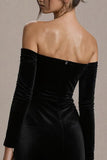 Black Velvet Off The Shoulder Tight Short Cocktail Dress with Sleeves