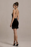 Black Velvet Bodycon Spaghetti Straps Short Cocktail Dress with Ruffles