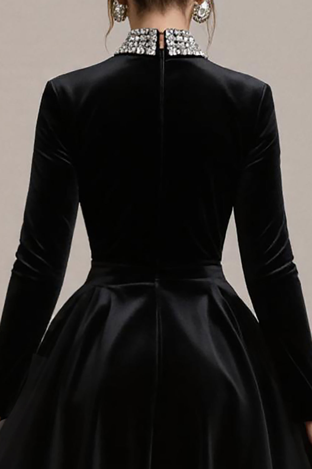 Black Velvet A Line Midi Cocktail Dress with Sleeves