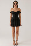Black Lace A Line Off The Shoulder Short Cocktail Dress with Bow