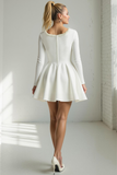 Square Neck A Line Satin Little White Dress