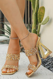 Sparkly Golden Sequin Open Toe Strappy Block Heel Sandals