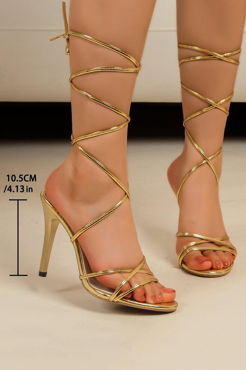 Golden Gladiator Strappy Open Toe Stiletto Heel Sandals