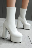 Black Round Toe Platform Chunky Heel Ankle Boots