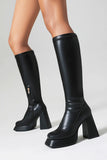 Black Platform Chunky High Heel Knee High Boots