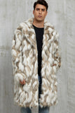 Grey Faux Fur Notched Lapel Long Winter Men's Coat