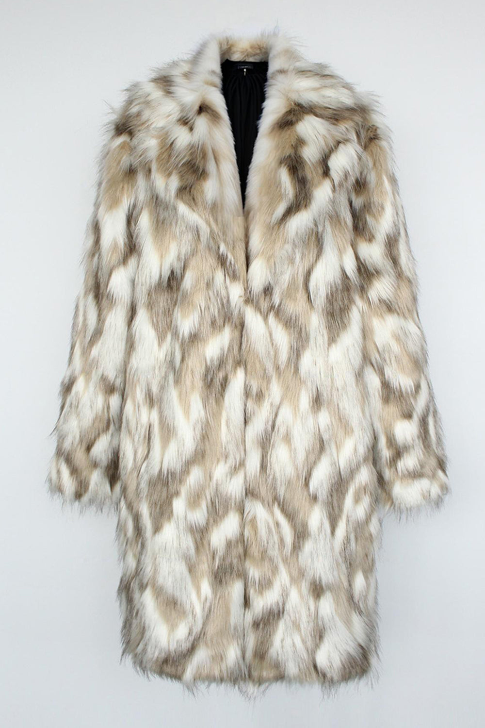 Grey Faux Fur Notched Lapel Long Winter Men's Coat