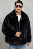 Black Fluffy Faux Fur Short Winter Men's Coat
