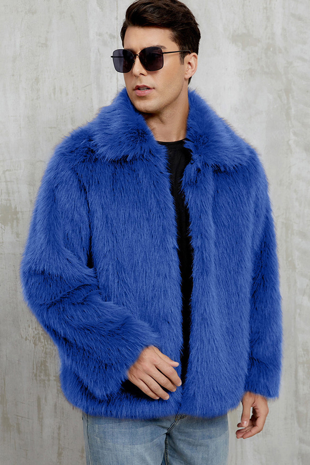 Black Fluffy Faux Fur Short Winter Men's Coat