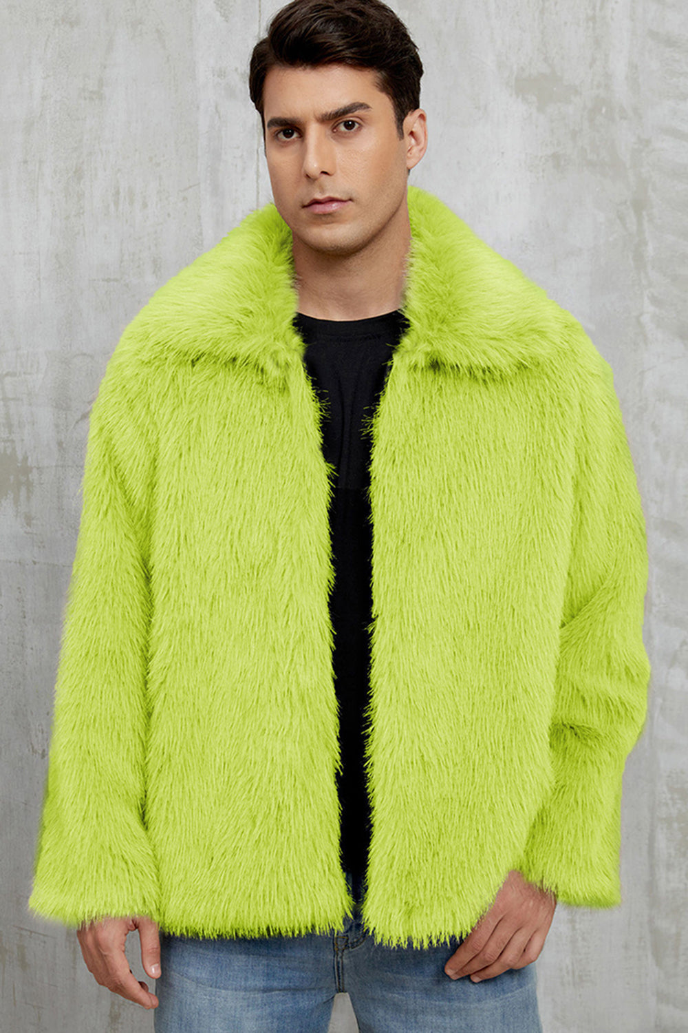 Black Fluffy Faux Fur Short Winter Men's Coat