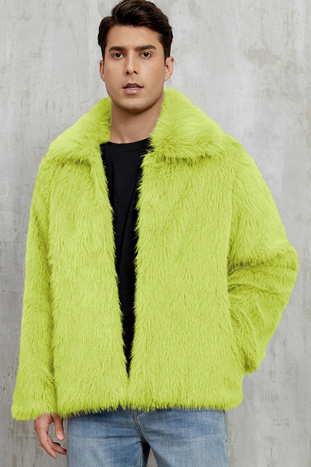 Black Fluffy Faux Fur Short Winter Men's Coat