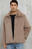 Black Fluffy Faux Fur Short Winter Men's Coat