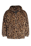 Coffee Leopard Faux Fur Men's Winter Coat with Pockets