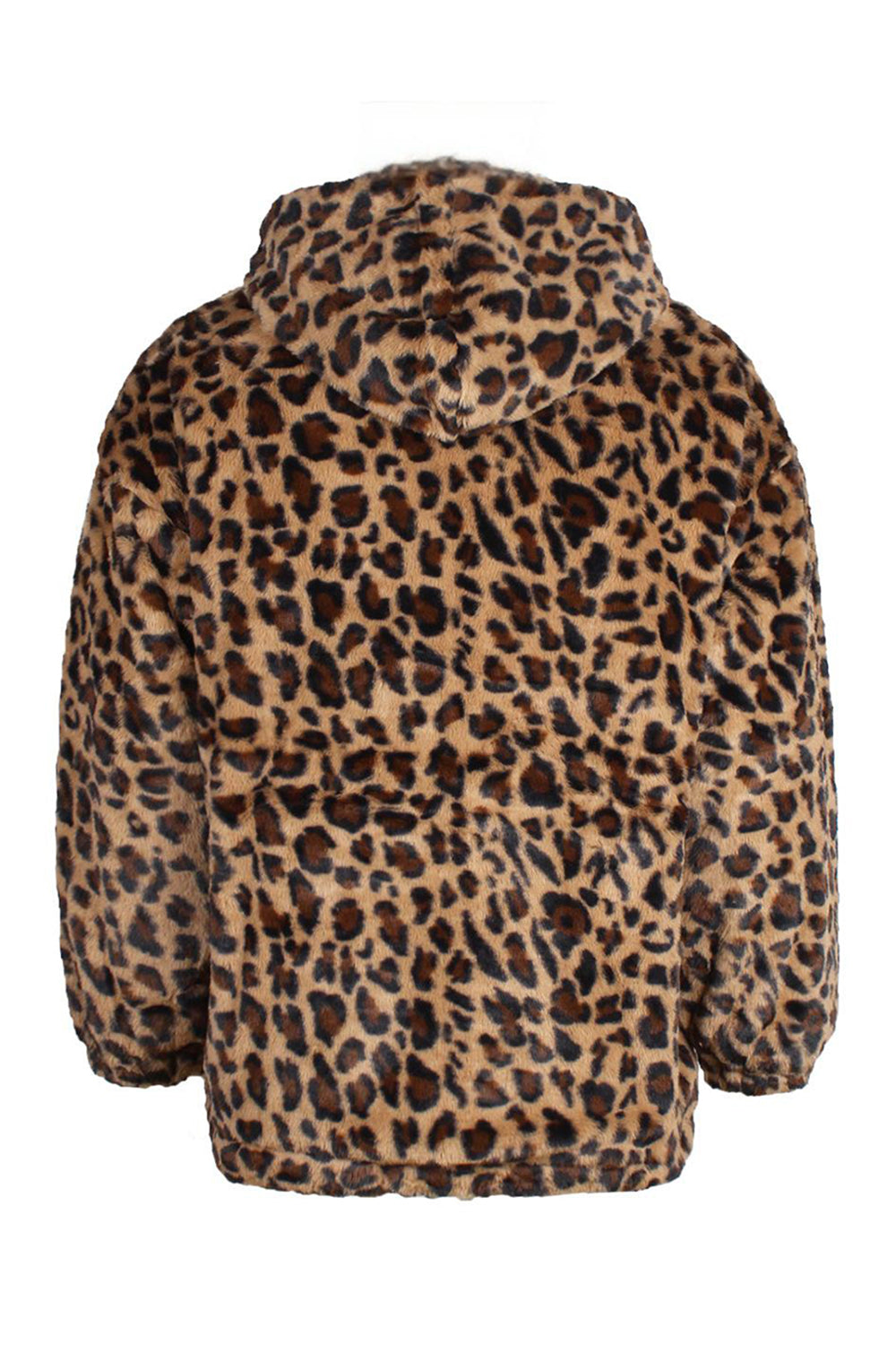 Coffee Leopard Faux Fur Men's Winter Coat with Pockets