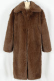 Brown Fluffy Faux Fur Lapel Collar Long Winter Men's Coat