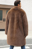 Brown Faux Fur Notched Lapel Long Men's Winter Coat