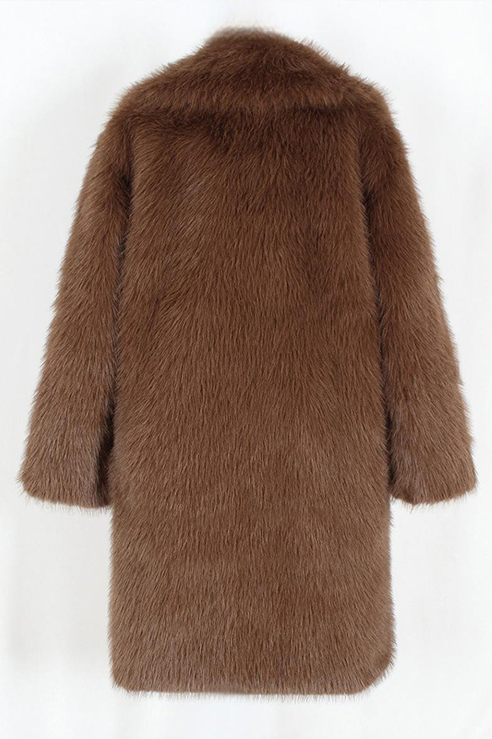 Brown Faux Fur Notched Lapel Long Men's Winter Coat