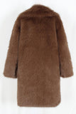 Brown Faux Fur Notched Lapel Long Men's Winter Coat