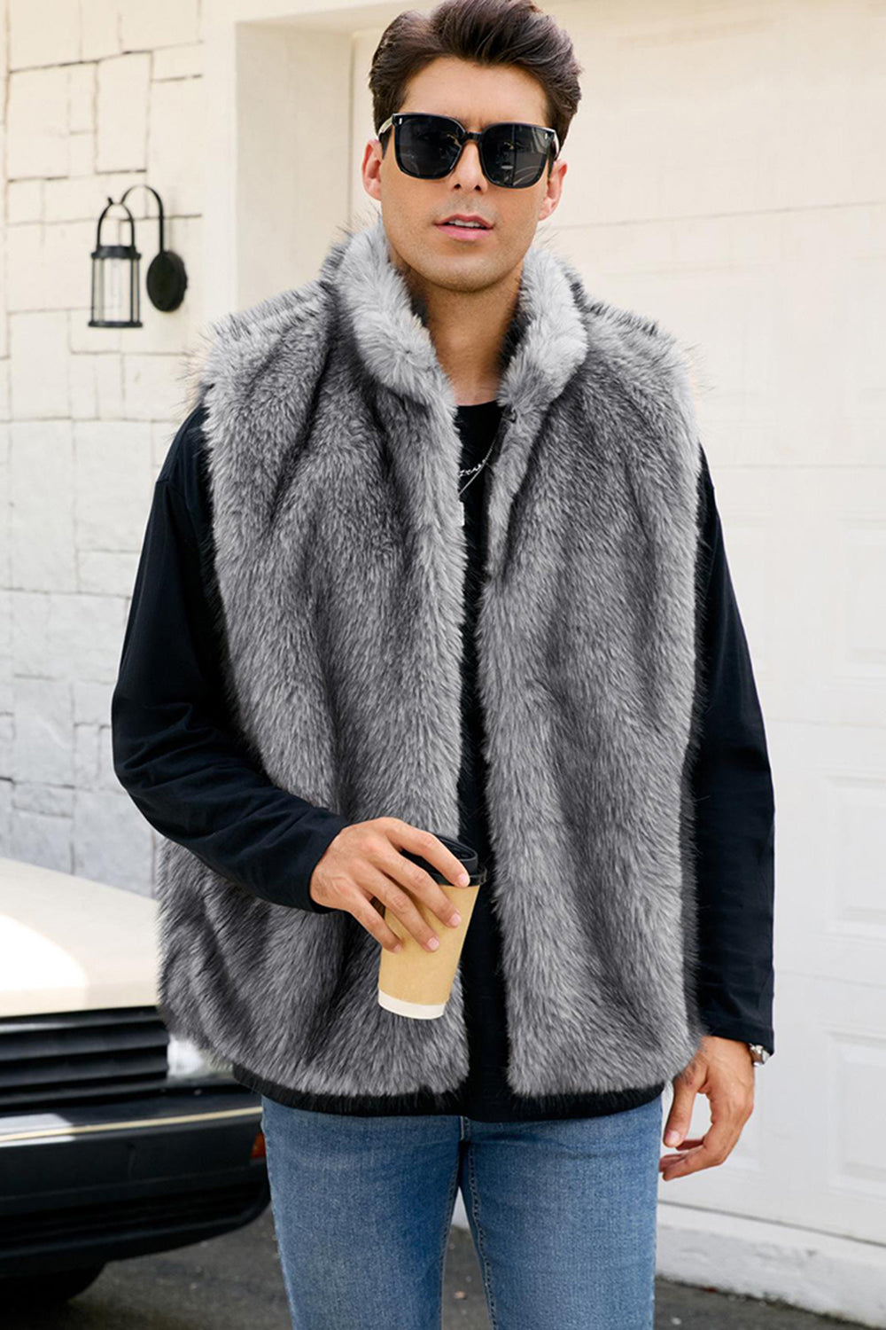 Light Grey Faux Fur Winter Men's Vest