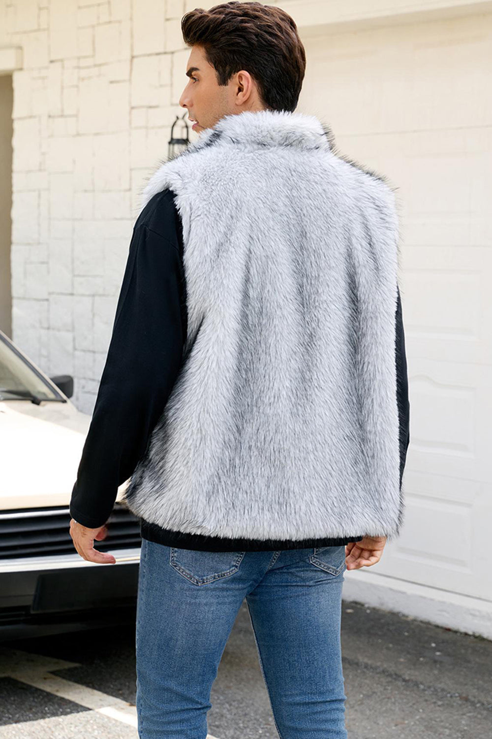 Light Grey Faux Fur Winter Men's Vest