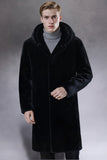 Black Faux Fur Hooded Long Men's Coat
