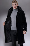 Black Faux Fur Hooded Long Men's Coat