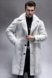 Light Grey Notched Lapel Faux Fur Long Men's Coat