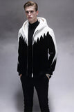Black and White Faux Fur Zip-Up Hooded Men's Winter Coat