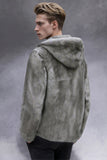 Grey Zip-Up Faux Fur Hooded Men's Winter Coat
