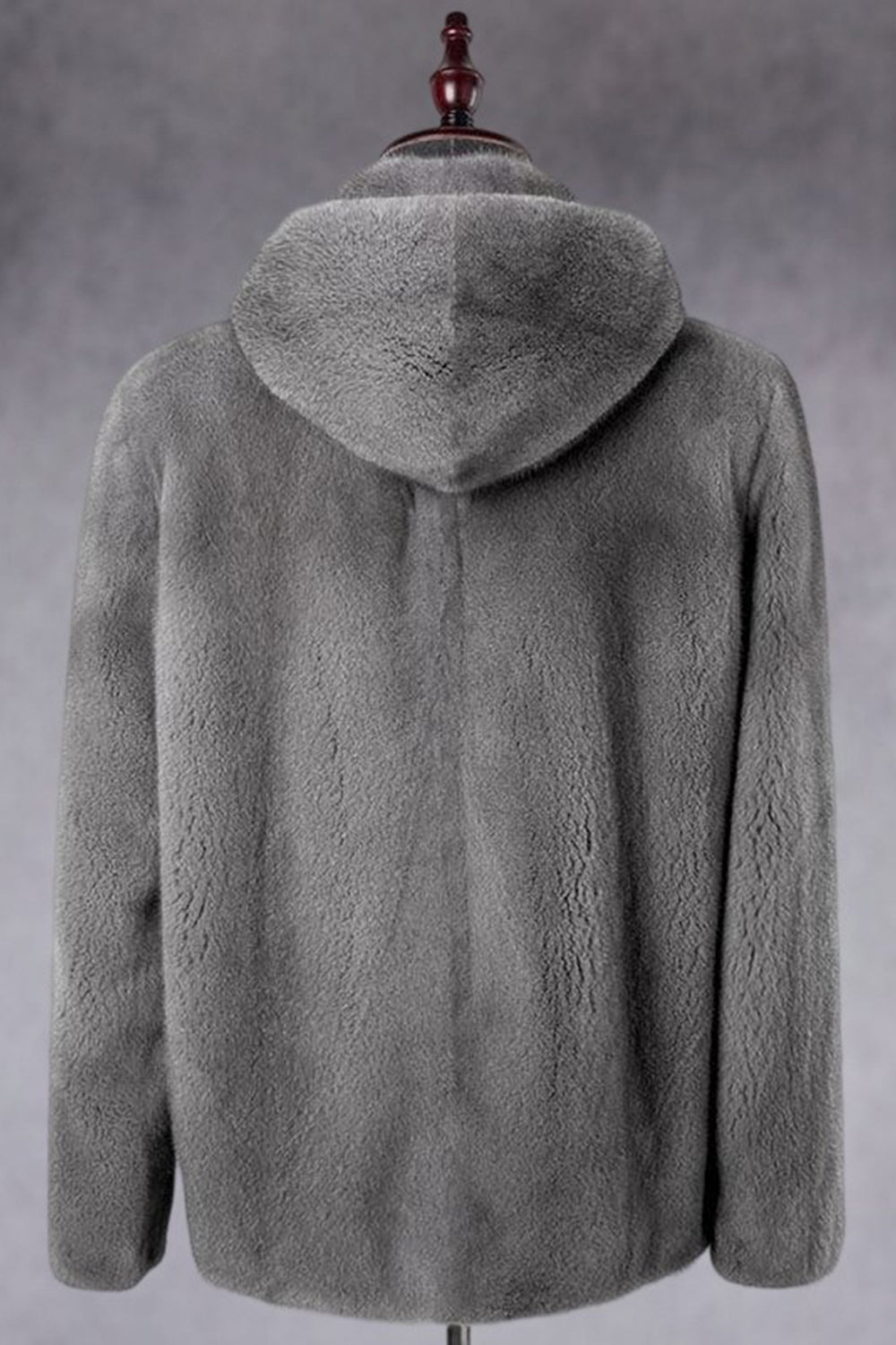 Grey Zip-Up Faux Fur Hooded Men's Winter Coat