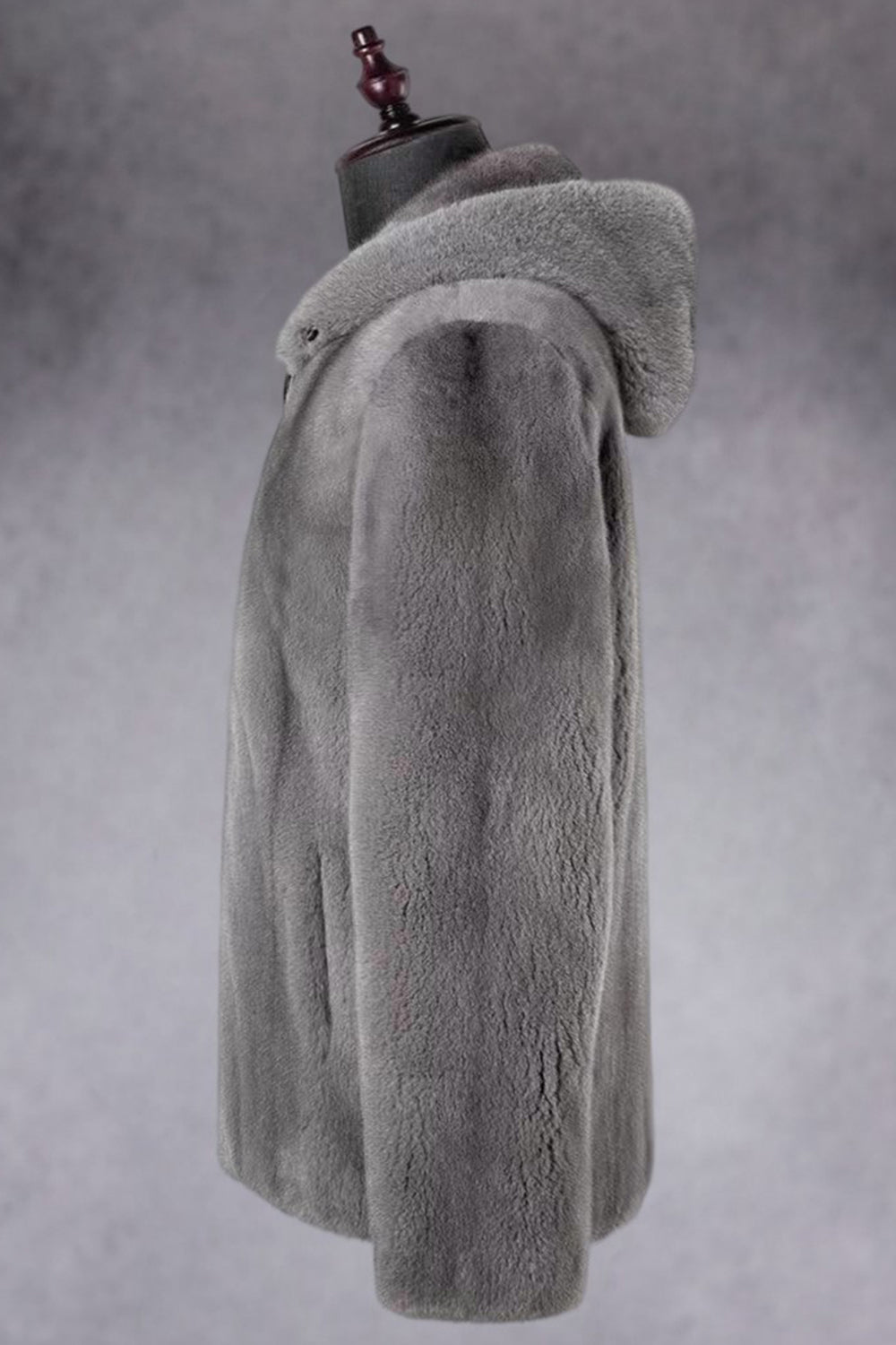 Grey Zip-Up Faux Fur Hooded Men's Winter Coat