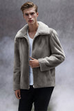 Grey Zip-Up Faux Fur Hooded Men's Winter Coat