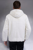 White Thick Hooded Faux Fur Men's Coat