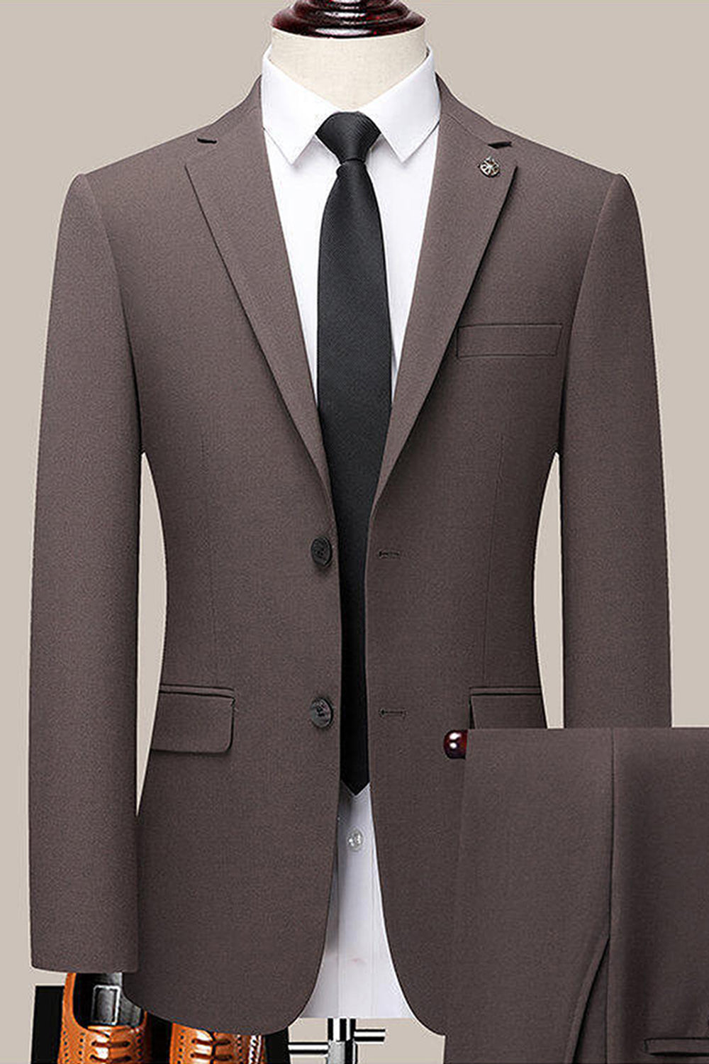 Coffee Notched Lapel Singel Breasted Slim Fit Suit