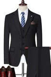 Black Singel Breasted Notched Lapel 3-Piece Men Suits