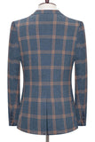 Blue Notched Lapel Slim Fit Plaid Men Suits