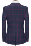 Blue Notched Lapel Slim Fit Plaid Men Suits