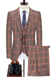 Blue Notched Lapel Slim Fit Plaid Men Suits